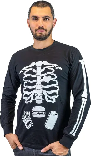 Miniatura 2 de Pareja de Halloween que brilla en la oscuridad Camisas de manga larga para bebé Rayos X Camiseta de maternidad para hombre, hamburguesa, esqueleto
