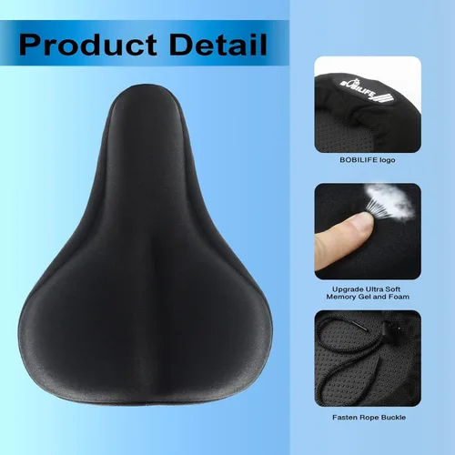 Miniatura 4 de Cojín de gel grueso y ancho para asiento de bicicleta con funda impermeable - Cómodo cojín de silicona de espuma viscoelástica para asiento