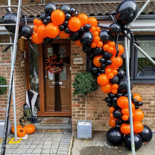 Miniatura 5 de Kit de Guirnalda de Arco de Globos de Halloween, 126 Piezas, Globos Negros y Naranjas con Globos de Calabaza BOO, Murciélagos de Aluminio, Globos