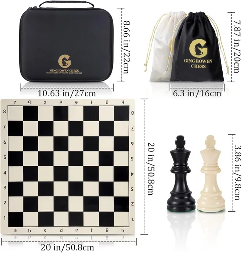 Miniatura 2 de Juego de ajedrez – Juego de tablero de ajedrez de silicona de 20 pulgadas, piezas ponderadas de altura King de 3.86 pulgadas con 2 reinas