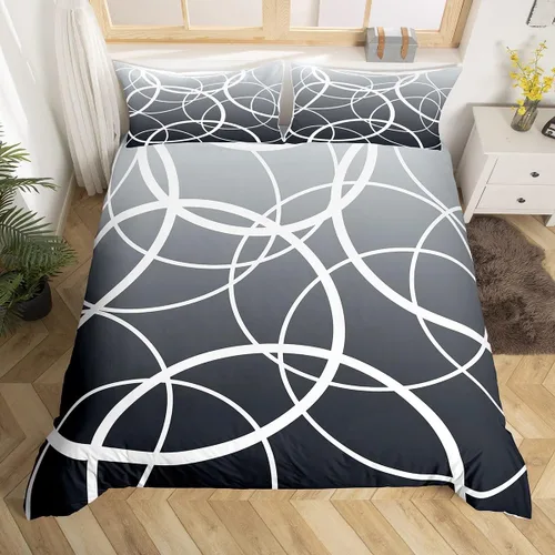 Miniatura 24 de Juego de ropa de cama de líneas negras, rojas y grises, tamaño individual para habitación de niños y niños, juego de funda de edredón con costuras