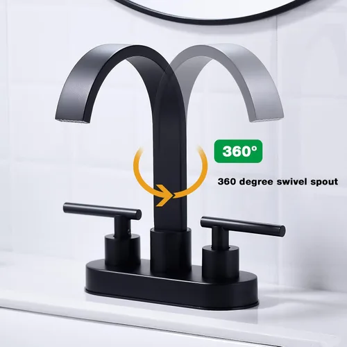 Miniatura 5 de TRUSTMI Grifo de baño central de 4 pulgadas, oro cepillado, boquilla de cascada de alto flujo para fregaderos profundos, giro de 360°, montaje