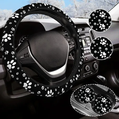 Miniatura 18 de Funda para volante de camuflaje verde para mujeres y hombres con 2 posavasos de automóvil, fundas universales de 14.5 a 15 pulgadas, accesorios