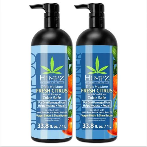Set de champú y acondicionador para cabello de Hempz - Aroma a pomelo y melocotón para cabello seco, dañado y teñido, hidratante, suavizante,