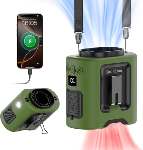 Miniatura 16 de Socool Ventilador de cintura portátil de 10000mAh con clip en cinturón portátil, ventilador personal recargable operado con batería con 5
