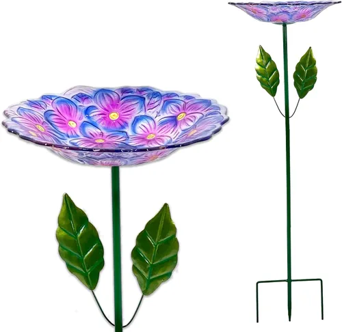 Miniatura 11 de Baño colgante para pájaros, de cristal al aire libre, comedero para pájaros con patrón de textura azul-naranja para decoración de jardín y patio