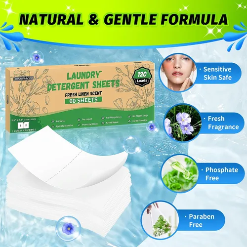 Miniatura 3 de Sábanas de detergente para ropa – Fresh Linen 120 Cargas de detergente para ropa sucia a granel, detergente de viaje a granel, ecológicas e
