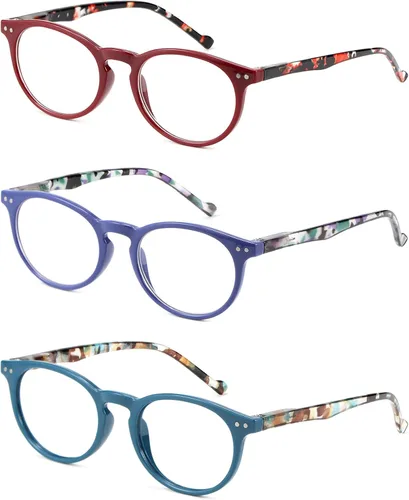Miniatura 2 de MDee Gafas de lectura para mujer, paquete de 3 unidades, redondas, con bloqueo de luz azul, bisagras de resorte