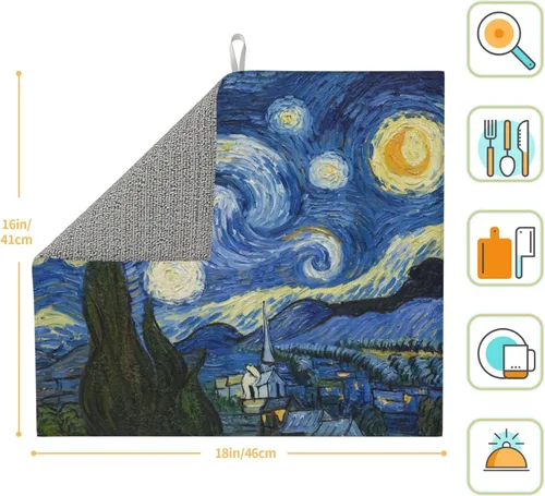 Miniatura 2 de Van Gogh Starry Sky Night Art - Tapete de secado de platos para encimera de cocina, 16 x 18 pulgadas