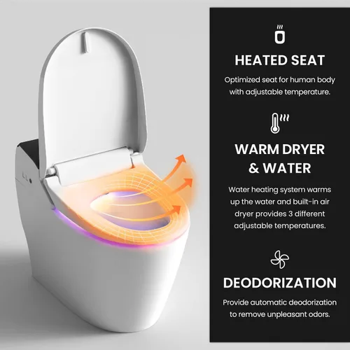 Miniatura 4 de VOVO VB-3100SR - Asiento de inodoro redondo para bidé, agua caliente, luz LED, asiento climatizado, color blanco, secador, boquilla de acero