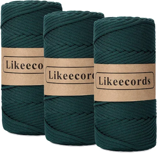 Miniatura 61 de Likeecords Cordón de macramé trenzado de poliéster de 0.157 in, 140 yardas/426 pies, hilo elástico para bolsa de ganchillo para manualidades, Verde
