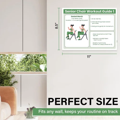 Miniatura 3 de Póster de Entrenamiento en Silla para Ejercicios de Personas Mayores, Tabla de Estiramiento y Ejercicios Suaves en Asiento de 30 Días