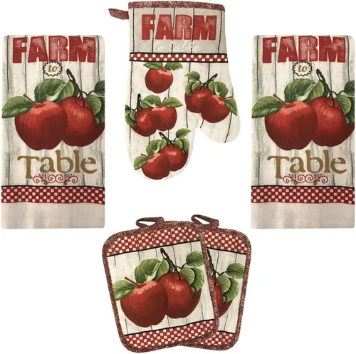 Miniatura 11 de Juego de Toallas de Cocina de Lino de 5 Piezas 2 Toallas 2 Soportes para Ollas 1 Guante de Horno (Cabernet)