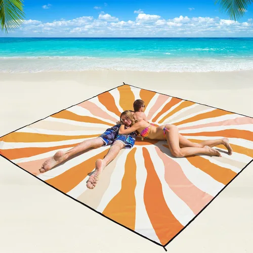 Miniatura 68 de WIWIGO Manta de playa impermeable a prueba de arena tapete de playa 79" X 83"/10'x9' para 2-8 adultos, de secado rápido, tapete de picnic al aire