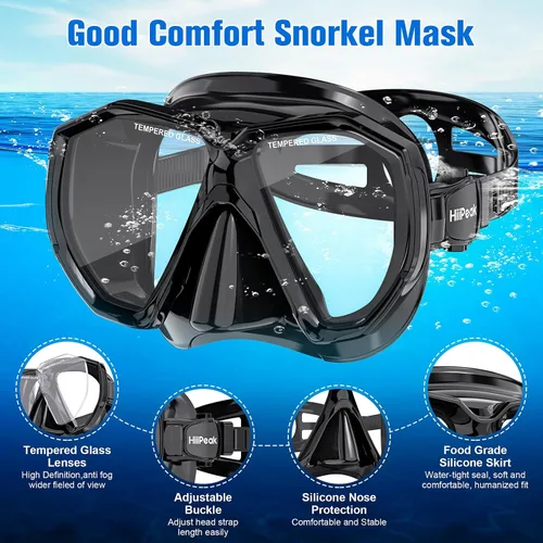 Miniatura 4 de HiiPeak Equipo de esnórquel para adultos, juego de esnórquel seco, vista panorámica amplia, máscara de buceo, juego de esnórquel, gafas de natación