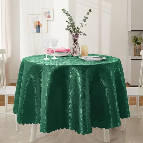 Miniatura 11 de Mantel cuadrado de damasco de desplazamiento verde jacquard de 52 x 52 pulgadas, mantel lavable para mesa de comedor, fiestas de buffet y campamento