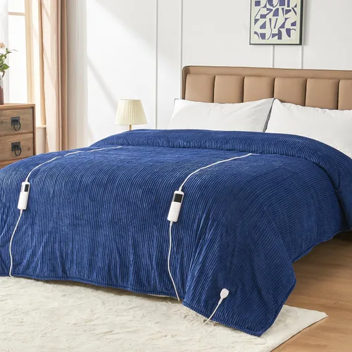 Manta eléctrica Queen de 84 x 90 pulgadas con doble control, protección contra sobrecalentamiento, 10 niveles de calefacción y 1-8 horas 5 ajustes