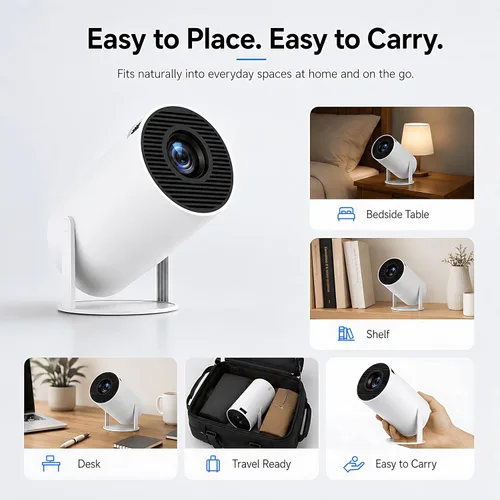 Miniatura 8 de Mini proyector HY300 Pro, proyector portátil Android 13 con WiFi y Bluetooth, compatible con video 4K, Keystone automático, rotación de 180°