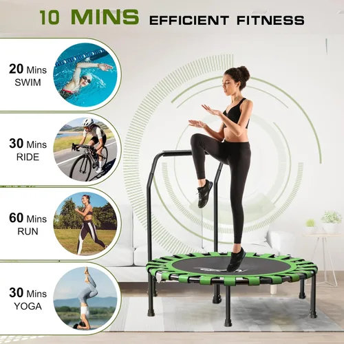 Miniatura 6 de AOTOB Trampolín de Fitness de 40/48" para Adultos, Carga Máxima 450 LBS, Mini Trampolín Plegable con Cuerdas Elásticas Duraderas, Pequeño Trampolín