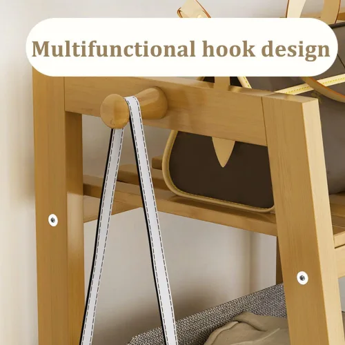 Miniatura 7 de Bamboo Coat Rack with Storage Rack,Freestanding Clothes Rack with Storage Bag,Wood Closet Shelf with Hanging Rod,Clothes Storage Organizer