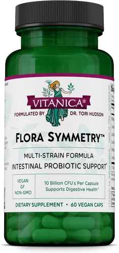 Vitanica Flora Symmetry - Suplemento probiótico no perecedero, probióticos formulados por médicos para adultos, hombres y mujeres, con acidófilos,