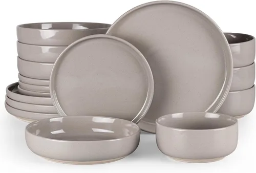 Miniatura 16 de HaWare Juego de vajilla de gres, juego de platos y tazones de 12 piezas para 4, juego de vajilla para casa restaurante, blanco lechoso moteado