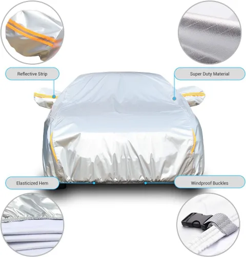 Miniatura 7 de Tecoom Funda resistente de múltiples capas para automóvil, para todo tipo de clima, impermeable, resistente al viento, reflectante, nieve, sol