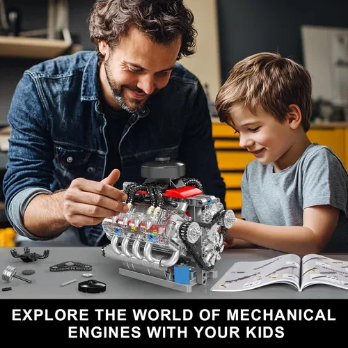Miniatura 6 de Mould King 10171 Kit de modelo de motor V8 que funciona, motor de coche de 8 cilindros con motor, bloques de construcción coleccionables