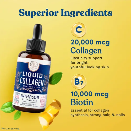 Miniatura 4 de Suplemento concentrado de péptidos de colágeno líquido – 30,000 mcg de colágeno líquido hidrolizado para mujeres más biotina cabello, piel, soporte