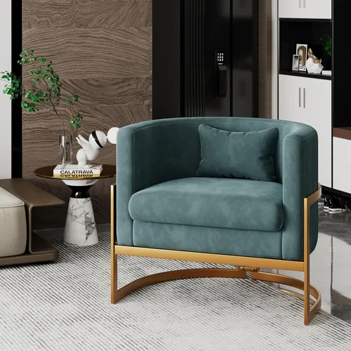 Miniatura 12 de Alunaune - Sillón tapizado de terciopelo con diseño Accent, sillas Barrel modernas para sala de estar, sofá de salón estilo Tub Bucket, silla