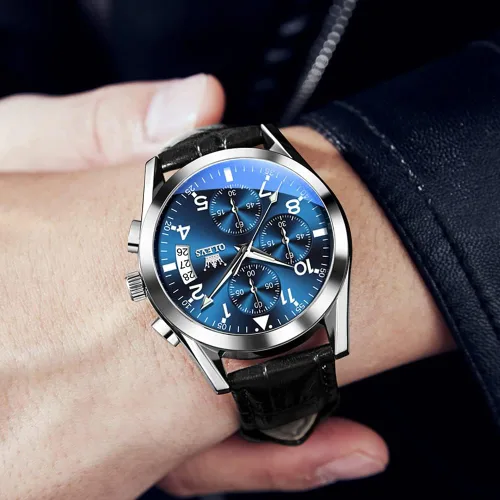 Miniatura 9 de OLEVS Relojes de hombre de cuero marrón con fecha, relojes casuales para hombre, relojes de cara grande para hombre, cronógrafo para hombre, reloj