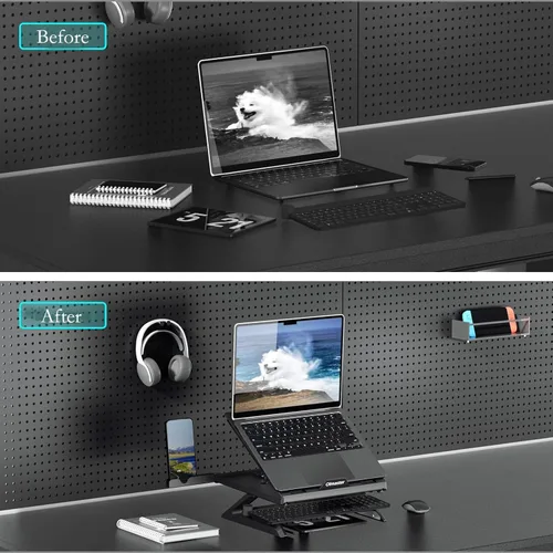 Miniatura 6 de OImaster Soporte ergonómico ajustable y plegable para computadora portátil con ventilación térmica, soporte elevador para laptop compatible