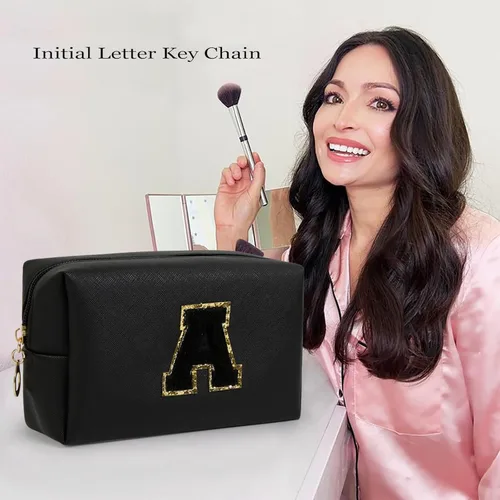 Miniatura 6 de AIBFRID 2 piezas de bolsas de maquillaje iniciales para mujeres, regalos de cumpleaños para niñas de 4 5 6 7 8 9 10 11 12 años, bolsas de cosméticos
