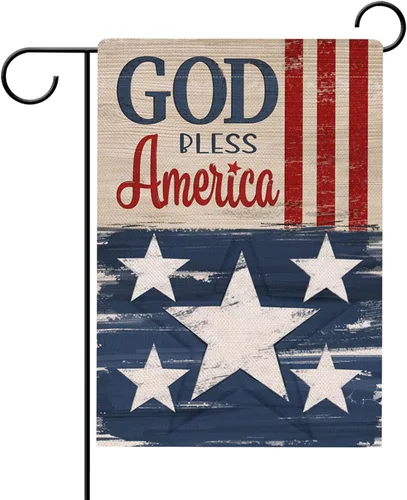 Hzppyz Bandera patriótica de jardín con texto en inglés «God Bless America» del 4 de julio, de doble cara, diseño de estrellas y rayas de Estados