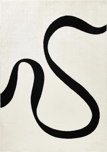 Miniatura 3 de Abani Alfombra abstracta de color beige/negro, 4 x 6 pies, diseño moderno de línea curva, colección Deco, fácil de limpiar, duradera para zonas