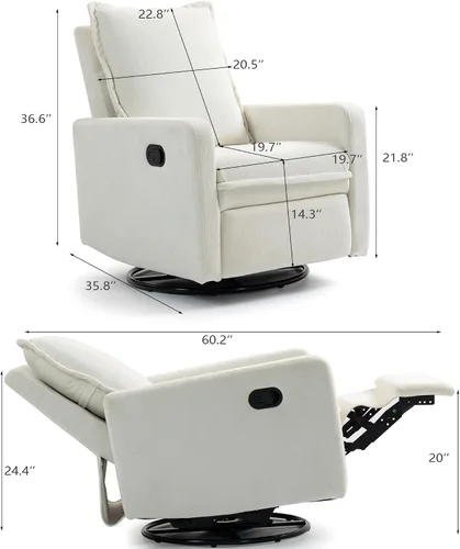 Miniatura 3 de Mecedora giratoria de 360° para cuarto de bebé, silla reclinable para cuarto de bebé, silla mecedora giratoria manual con respaldo alto, sillón