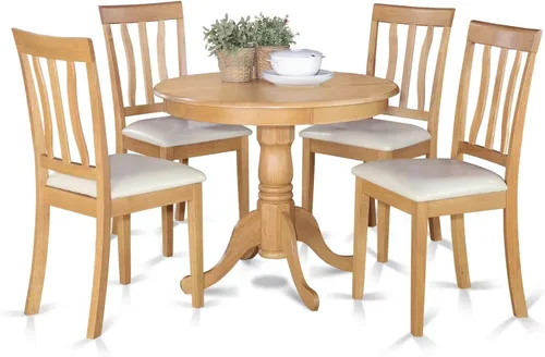 East West Furniture ANTI5-OAK-LC - Juego de muebles de comedor de 5 piezas, incluye una mesa de cocina redonda con pedestal y 4 sillas de comedor