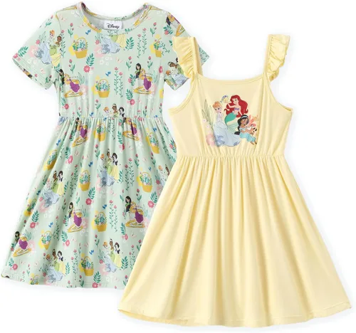 Miniatura 10 de Disney Vestidos de princesa Frozen Stitch Minnie para niña, paquete de 2 unidades, manga corta con volantes, suave de viscosa de bambú, traje