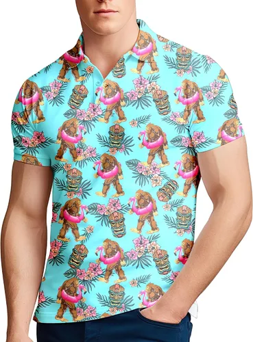 Miniatura 42 de Camisa de golf de los años 80 para hombre, ajuste seco, manga corta, estampada, divertidas, camisas de golf de los años 90 para hombre
