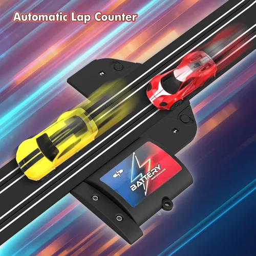 Miniatura 4 de Sets de pista de carreras de coches de ranura de 32 pies con alimentación eléctrica para niños y niños, carreras dobles con 4 coches de alta