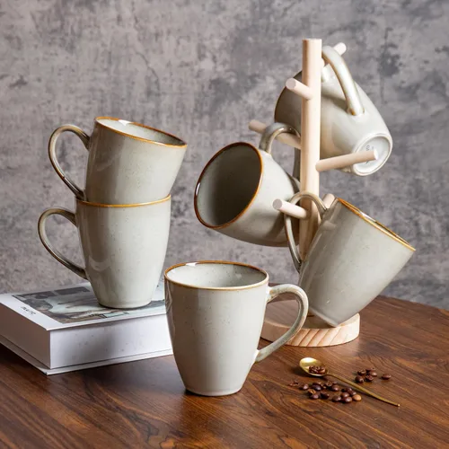 Miniatura 8 de MONITO Juego de 4 tazas de café de 17 onzas, tazas de café grandes de cerámica azul con asa para té/latte/leche/cacao, divertidas tazas de té