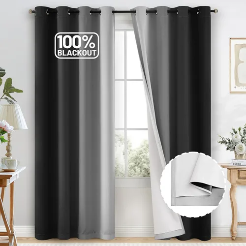 Miniatura 83 de COSVIYA Cortinas 100% Opacas Azul Degradado con Lazos Ajustables para Cocina Aislamiento Térmico Oscurecimiento de Habitación Cenefa con Bolsillo