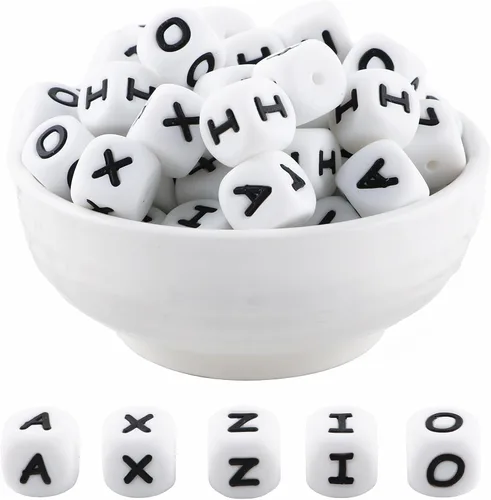 Miniatura 13 de Cuentas de silicona de corazón cuadrado blanco de 0.472 pulgadas, 20 cuentas de silicona con números de corazón para hacer llaveros, ideal
