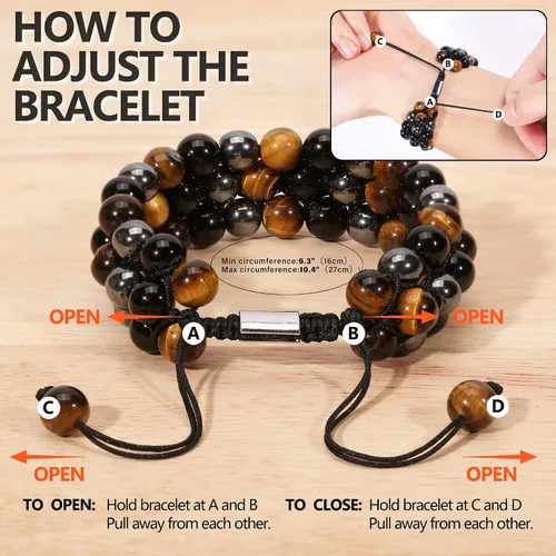 Miniatura 5 de Pulsera de Triple Protección - Para Protección - Trae Suerte y Prosperidad - Hematita - Obsidiana Negra - Ojo de Tigre - Pulsera de Piedra