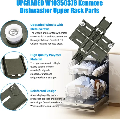 Miniatura 3 de Piezas de ajustador de estante superior para lavavajillas W10350376 para Whirlpool Kenmore W10195840 KUDS30IXSS4 Parte superior del estante