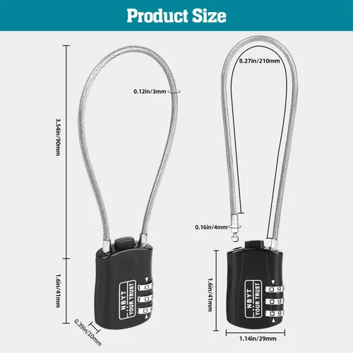 Miniatura 5 de Cerradura de cable de cuerda de alambre de aleación de zinc con código reiniciable: casco, equipaje, esquí, snowboard, bicicletas, cochecito