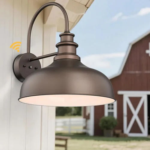 Miniatura 5 de Bestshared Domo grande de 16 pulgadas con sensor de atardecer a amanecer, luz de granero para exteriores, antioxidante, aplique de pared al aire