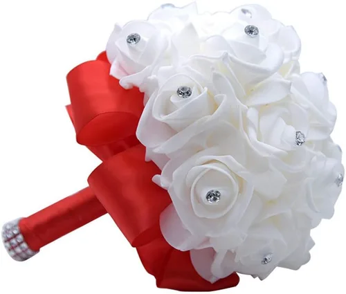 Miniatura 8 de S_SSOY Ramo de boda de cristal PE rosas para novia, dama de honor, flores de mano para fiesta, iglesia, día de San Valentín, azul marino