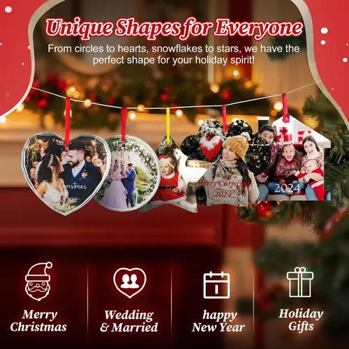 Miniatura 5 de Adornos de Navidad personalizados de doble cara con foto, adorno de Navidad personalizado 2025, adornos de corona de Navidad personalizados