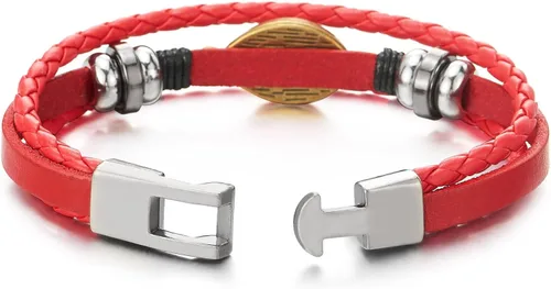 Miniatura 5 de COOLSTEELANDBEYOND Pulsera de tres filas de cuentas de cuero contra el mal de ojo para hombre y mujer